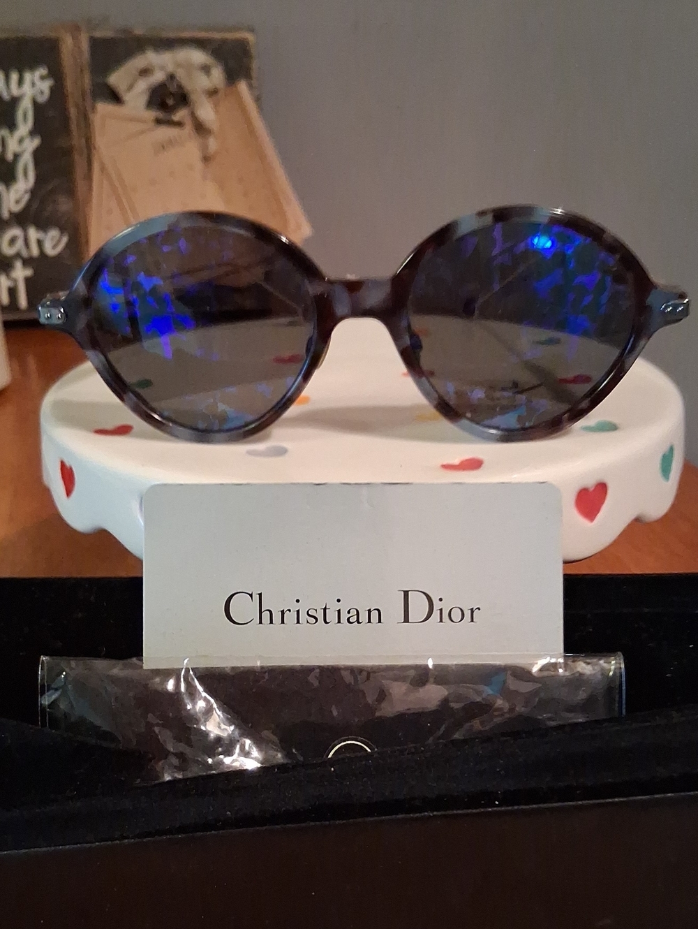 Dior Round Tortoiseshell Sunglasses with Blue Mirrored Lenses